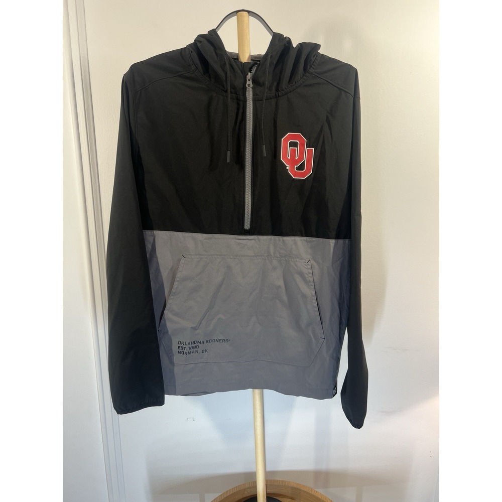 Oklahoma Sooners Fanatics Anorak Jacket Mens Large Black Gray OU Windbreaker